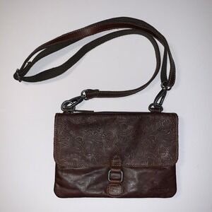 Jack Georges Embossed Leather Flap Crossbody Bag Brown Adjustable Strap